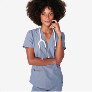 Figs Heathered Indigo V-Neck Scrub Top
